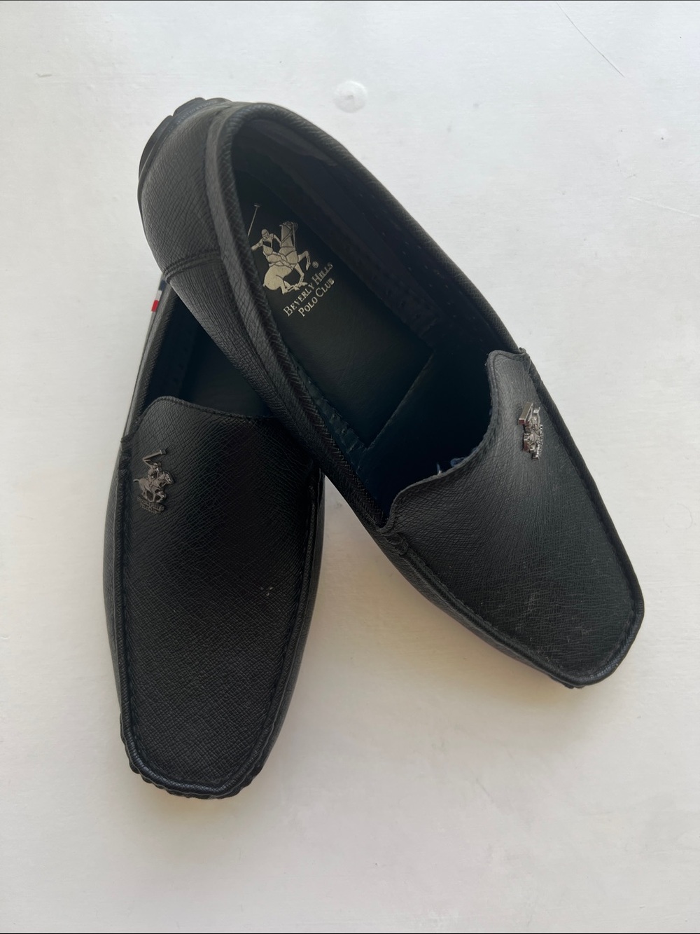 Beverly Hills Polo Club Men's Black Slip-On Loafers with Silver Logo